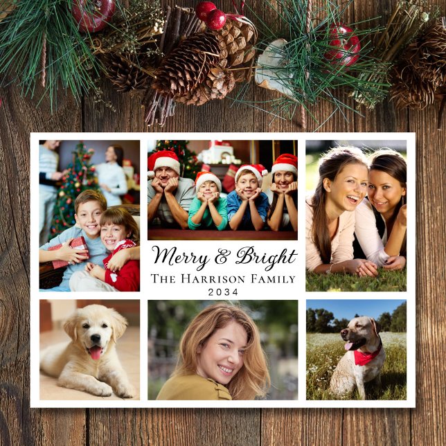 Glad och ljus 6 fotocollage julkort (This holiday season, let your family's smiles and heartwarming memories shine on our 6 photo card)