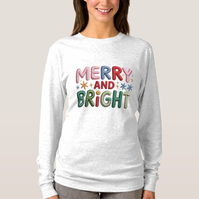 Glad och ljus falsk broderi dam  t shirt (Framsida)