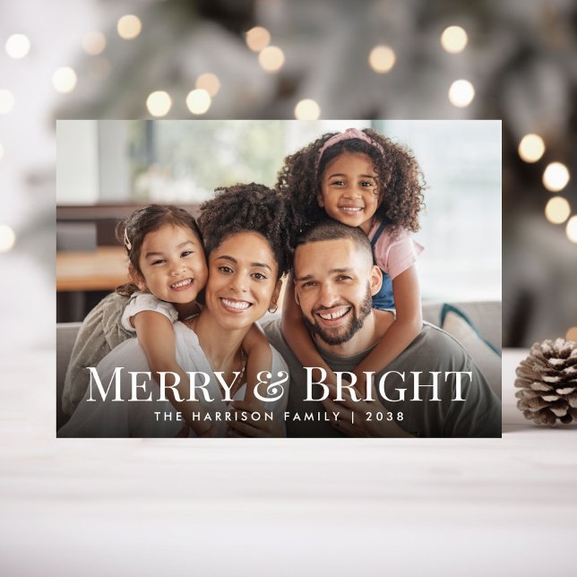 Glad Och Ljus Familjefoto Jul Julkort (Merry And Bright Family Photo Christmas Holiday Card)