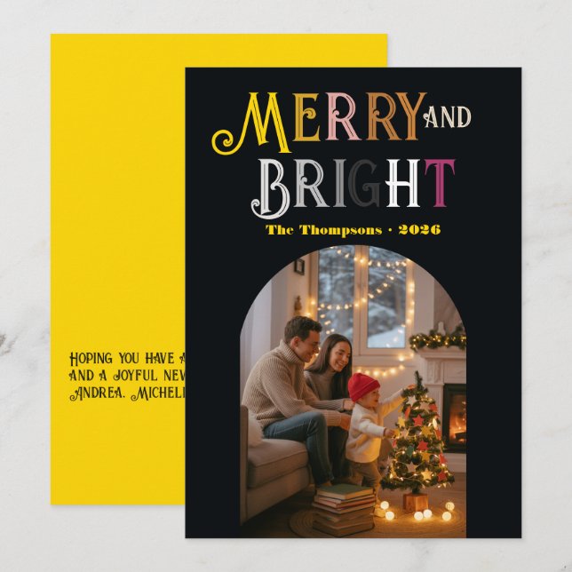 Glad och ljus färgglad julfotografi julkort (Fram/baksida)