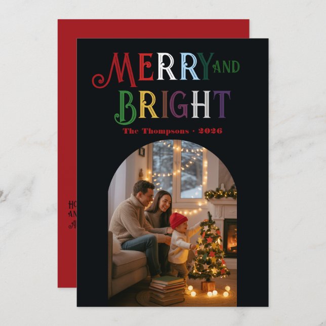 Glad och ljus färgrik julbild julkort (Fram/baksida)