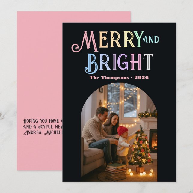 Glad och ljus färgrik julbild julkort (Fram/baksida)