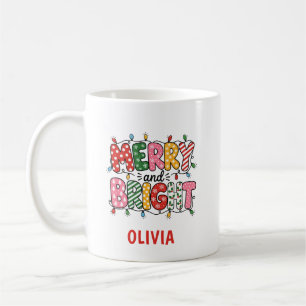 Glad och ljus jul barn personligt namn kaffemugg