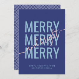 Glad och ljus jul blå rutig julkort