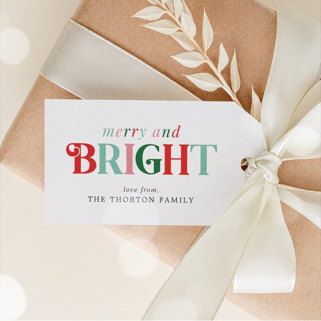 Glad och ljus jul familjehelg presentetikett (Merry and Bright Christmas Family Holiday Gift Tags)