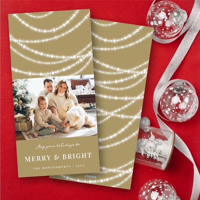Glad och ljus jul funkar lysande foton julkort (Merry & Bright Christmas Sparkling Lights Photo Holiday Card @ fat_fa_tin)