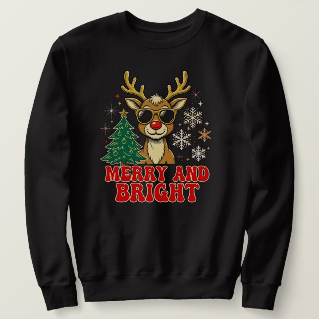 Glad Och Ljus Jul - Retro Renar Lång Ärmad Tröja (Design framsida)