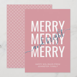 Glad och ljus jul rosa rutigt mönster julkort