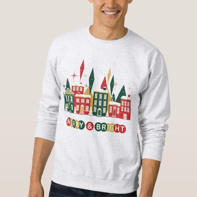 Glad och ljus julby design lång ärmad tröja (Framsida)
