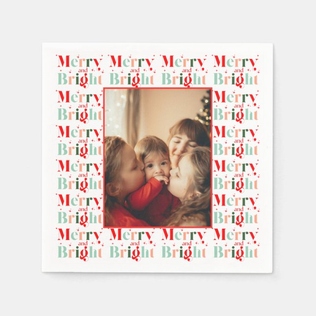Glad och ljus julfamiljefoto pappersservett (Framsidan)
