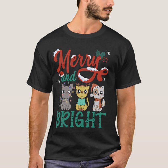 Glad Och Ljus Julkatt T Shirt (Framsida)
