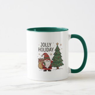 Glad och ljus julkrans med grön handtag mugg