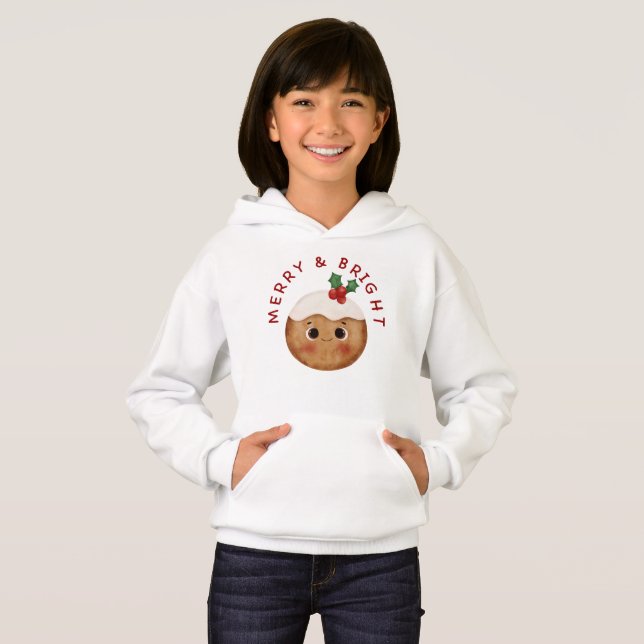 Glad och ljus Kawaii julpudding hoodie  T Shirt (Hel framsida)