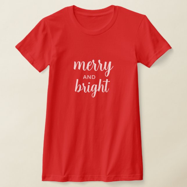 Glad och ljus modern julskrift röd t shirt (Laydown)