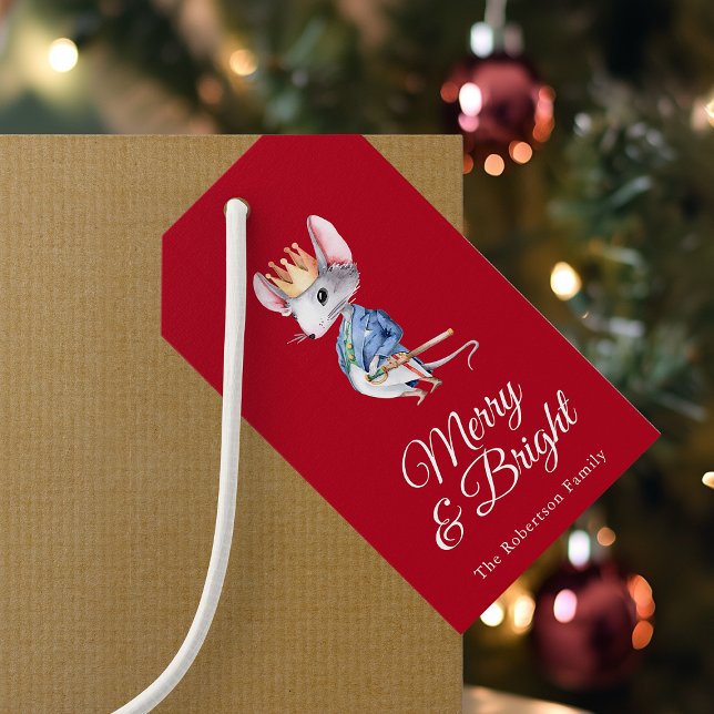 Glad och ljus nötknäpparmus jul presentetikett (Skapare uppladdad)