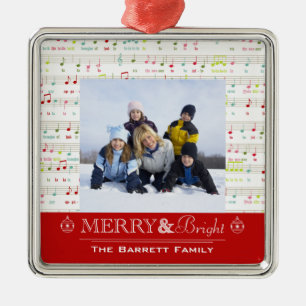 Glad och ljus prydnad för julfamiljfoto julgransprydnad metall