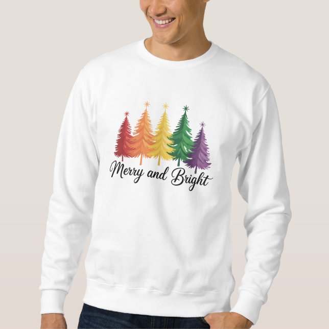 Glad Och Ljus Regnbåge Julgran Gay HBTQ  Lång Ärmad Tröja (Framsida)