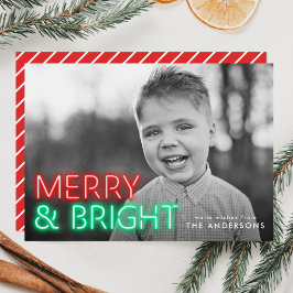 Glad och ljus röd & grön neonfoto julkort