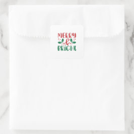 Glad och Ljus Röd och Grön Julen Holly Jul Fyrkantigt Klistermärke