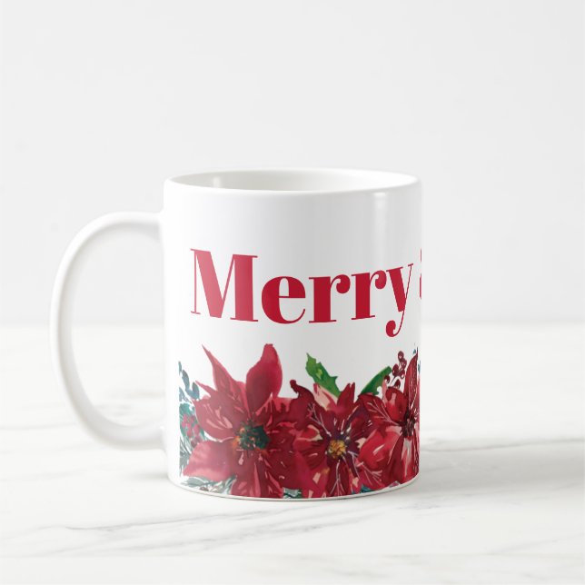 Glad och ljus röd Poinsettia jul  Kaffemugg (Vänster)