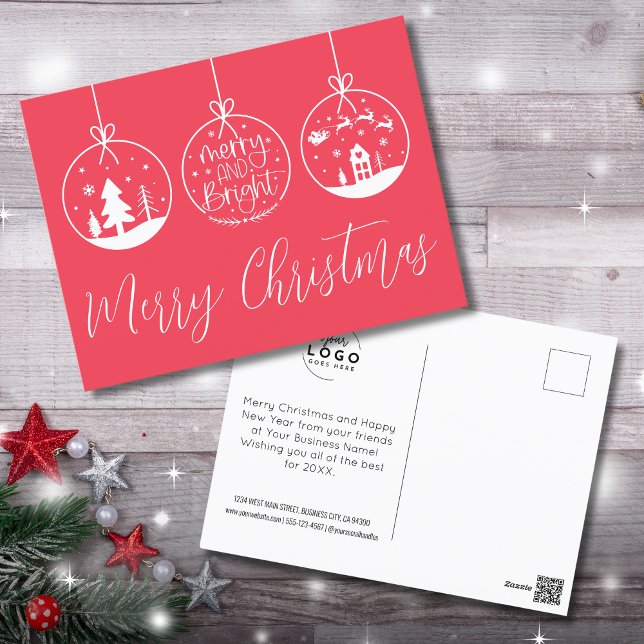 Glad och Ljus Röda Jul Affär Helg Vykort (Merry Bright Red Christmas Ornaments Business Holiday Postcard )