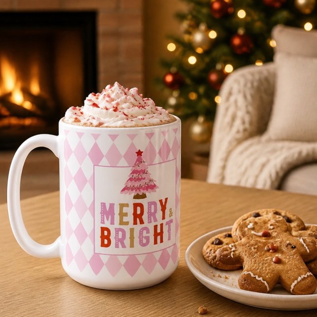Glad och ljus rosa diamant jul kaffemugg (Skapare uppladdad)