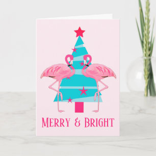 Glad och ljus rosa flamingo strand jul helgkort