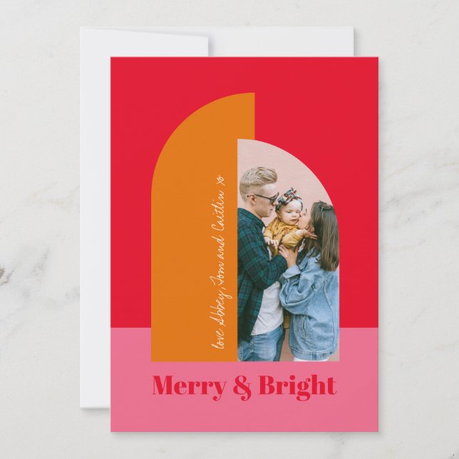 Glad och Ljus Rosa Jul Familjefoto Julkort (Framsida)