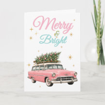 Glad och ljus rosa retrobil vintage jul