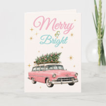 Glad och ljus rosa retrobil vintage jul