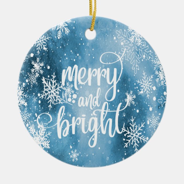 Glad och ljus,Snöflingor,Blå Julgransprydnad Keramik (Framsidan)