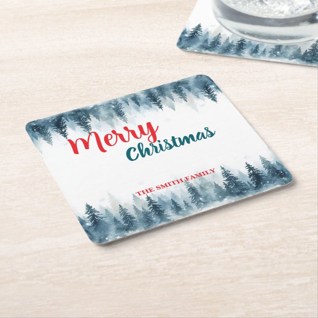 Glad och ljus tallskogs jul underlägg papper kvadrat (Vinklad)