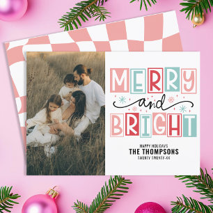Glad Och Ljus Trendig Vintage Retro Familjefoto Julkort