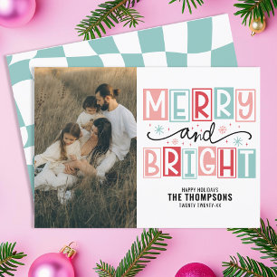 Glad Och Ljus Trendig Vintage Retro Familjefoto Julkort