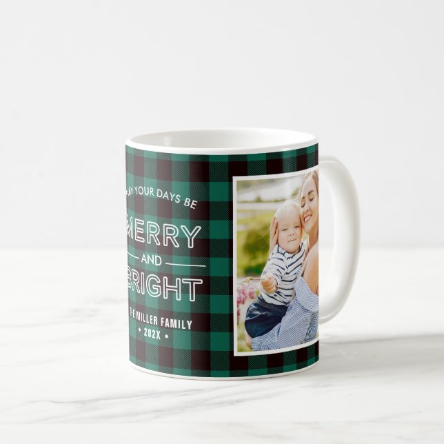 Glad och ljus trendiggröntpläd med 2 foto kaffemugg (Framsida höger)