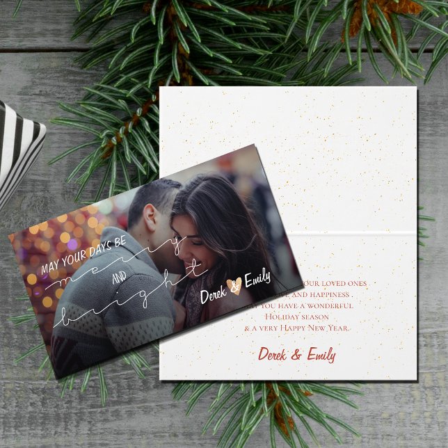 Glad Och Ljus Vacker Skrift Jul Foto Kort (Merry And Bright Pretty Script Photo Happy Holiday Card)