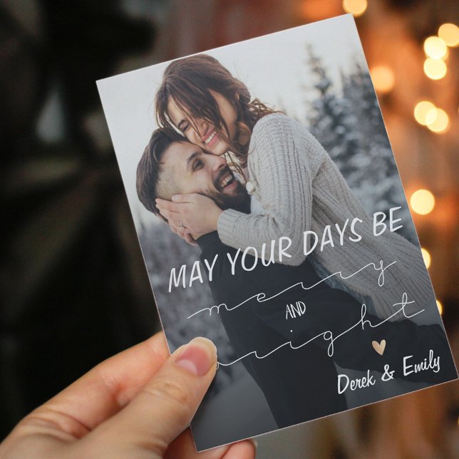Glad Och Ljus Vacker Skript Jul Foto Kort (Merry And Bright Pretty Script Holiday Photo Card)