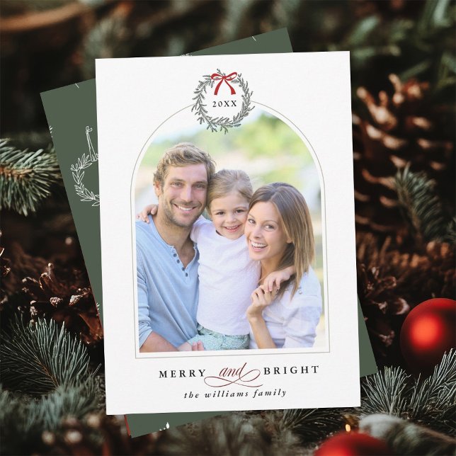 Glad och ljus välvd familjefoto jul julkort (Skapare uppladdad)