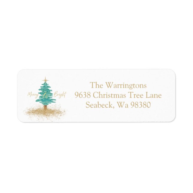 "Glad och ljus" Vattenfärg Julgran Returadress Etikett (Framsidan)