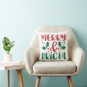 Glad och Ljusande Röd och Grön Julholly  Kudde