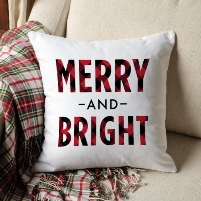 Glad och ljusröd buffelmönstrad jul kudde (Skapare uppladdad)