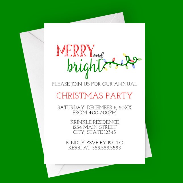 Glad och ljust julfestinbjudan inbjudningar (Merry and Bright Christmas Party Invitation)