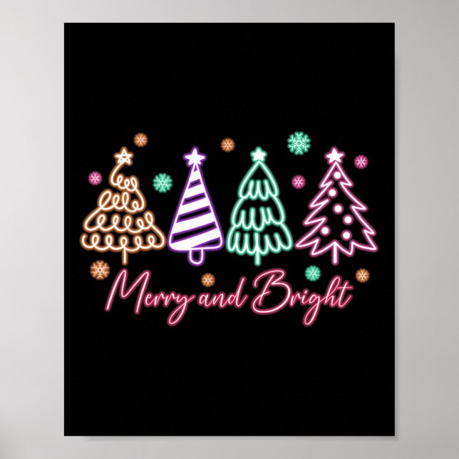 Glad och ljust Träd Neon Jul  Poster (Framsidan)