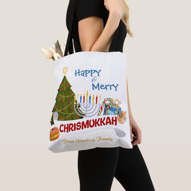 Glad och lycklig Chrismukkah med traditionella ele Tygkasse (Närbild)