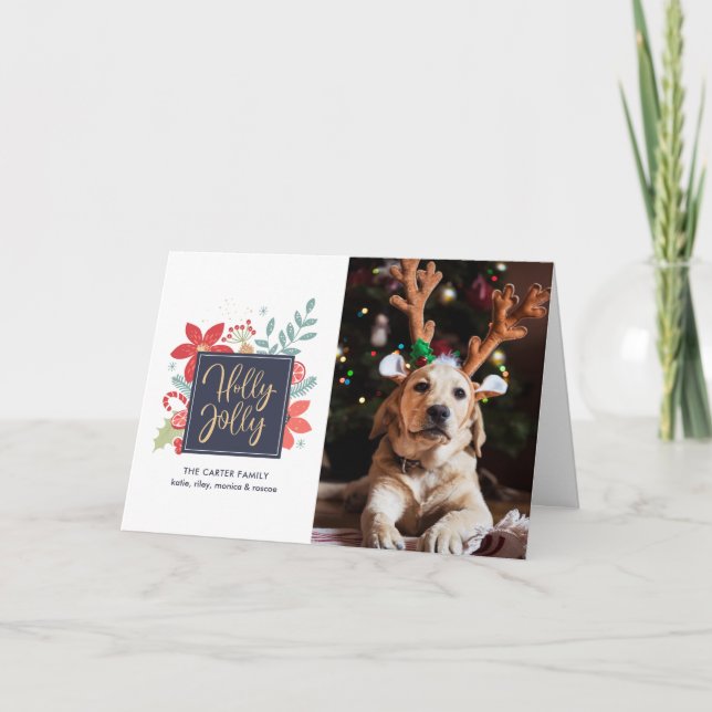 Glad och lycklig jul Blomster | Foto Julkort Helgkort (Framsida)