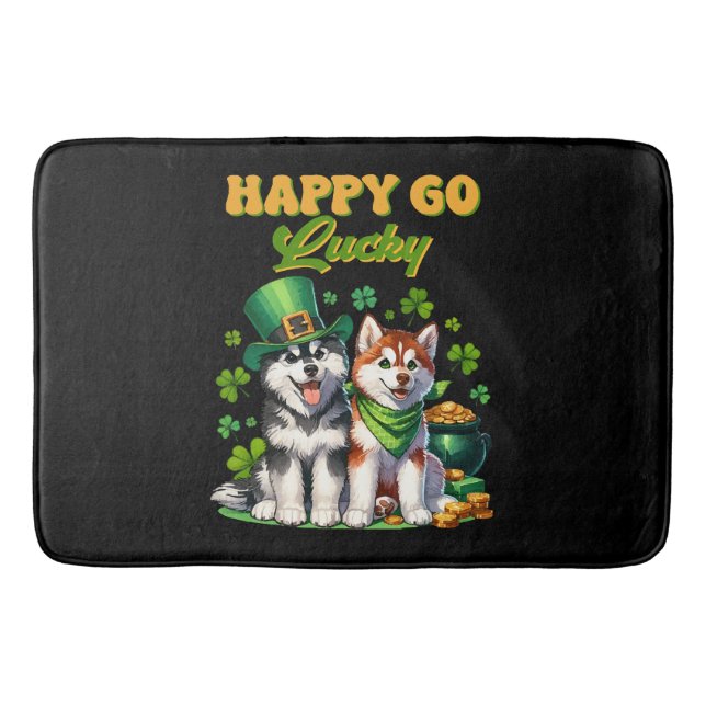 Glad och Lycklig Söt Husky St. Patricks Dag Badrumsmatta (Framsidan)