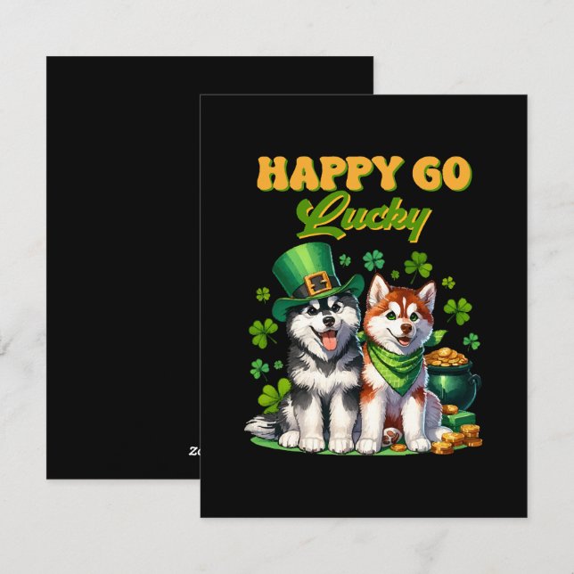 Glad och lycklig söt husky St. Patricks Day Julkort (Fram/baksida)