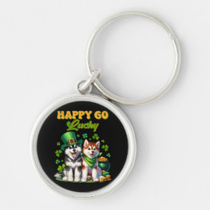Glad Och Lycklig Söt Husky St. Patricks Day Rund Silverfärgad Nyckelring