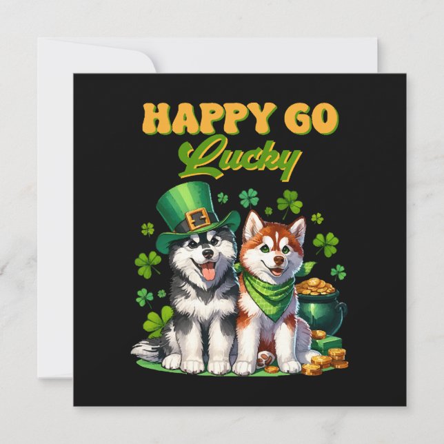 Glad och lyckosam söt husky St. Patricks Day Inbjudningar (Framsida)