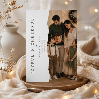 Glad och Munter Sönderriven Kant Jul Familjefoto Julkort